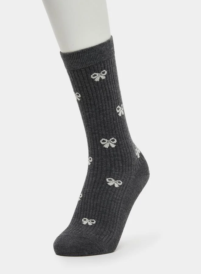 Styli Pack of 2 - Ribbon Print Crew Socks
